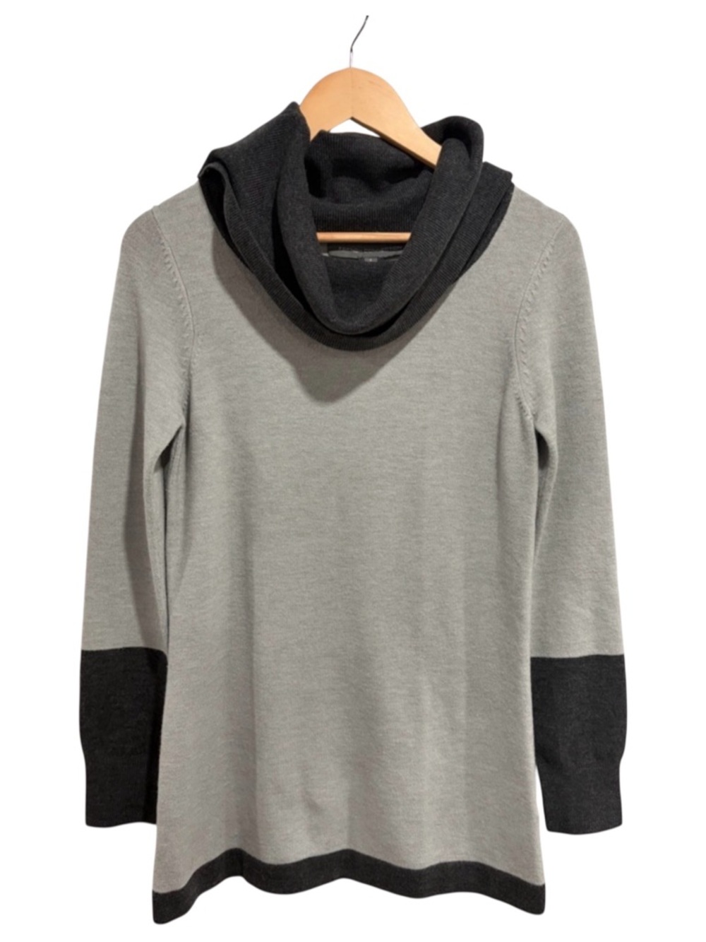 French Connection Two-Tone Grey Long Sleeve Cowl Neck Sweater